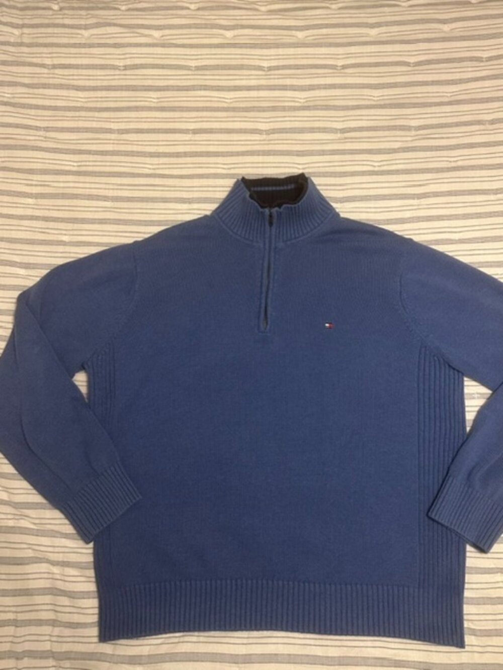 Tommy Hilfiger Cornflower Blue Quarter Zip Knit Sweater Size XL